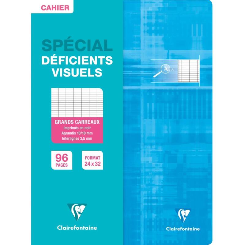 Cahier piqué spécial déficients visuels 24x32 cm 96 pages grands carreaux 2,5mm agrandis 10x10 - Assortis