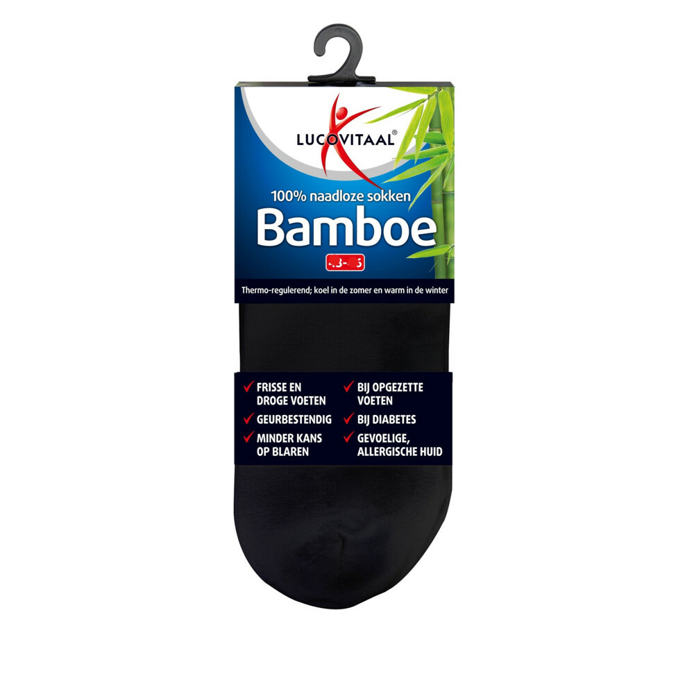 Lucovitaal Bamboe Enkelsok Zwart Maat 39-421 paar