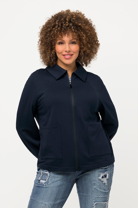 Sweatjacke, kurz, Hemdkragen, Reißverschluss