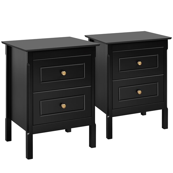 Yaheetech 2er Set Nachttische Nachtschrank Kommode, mit 2 Schubladen, Beistelltisch, Sofatisch, 55 cm hoch, schwarz