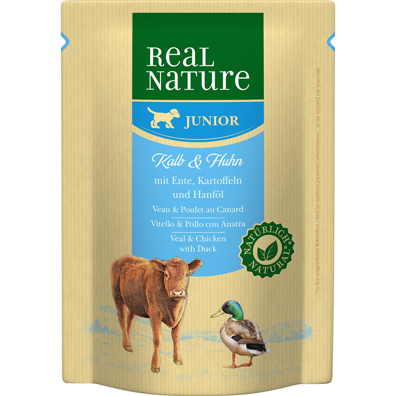REAL NATURE Nassfutter Hund, Junior, Kalb und Huhn 6x300 g