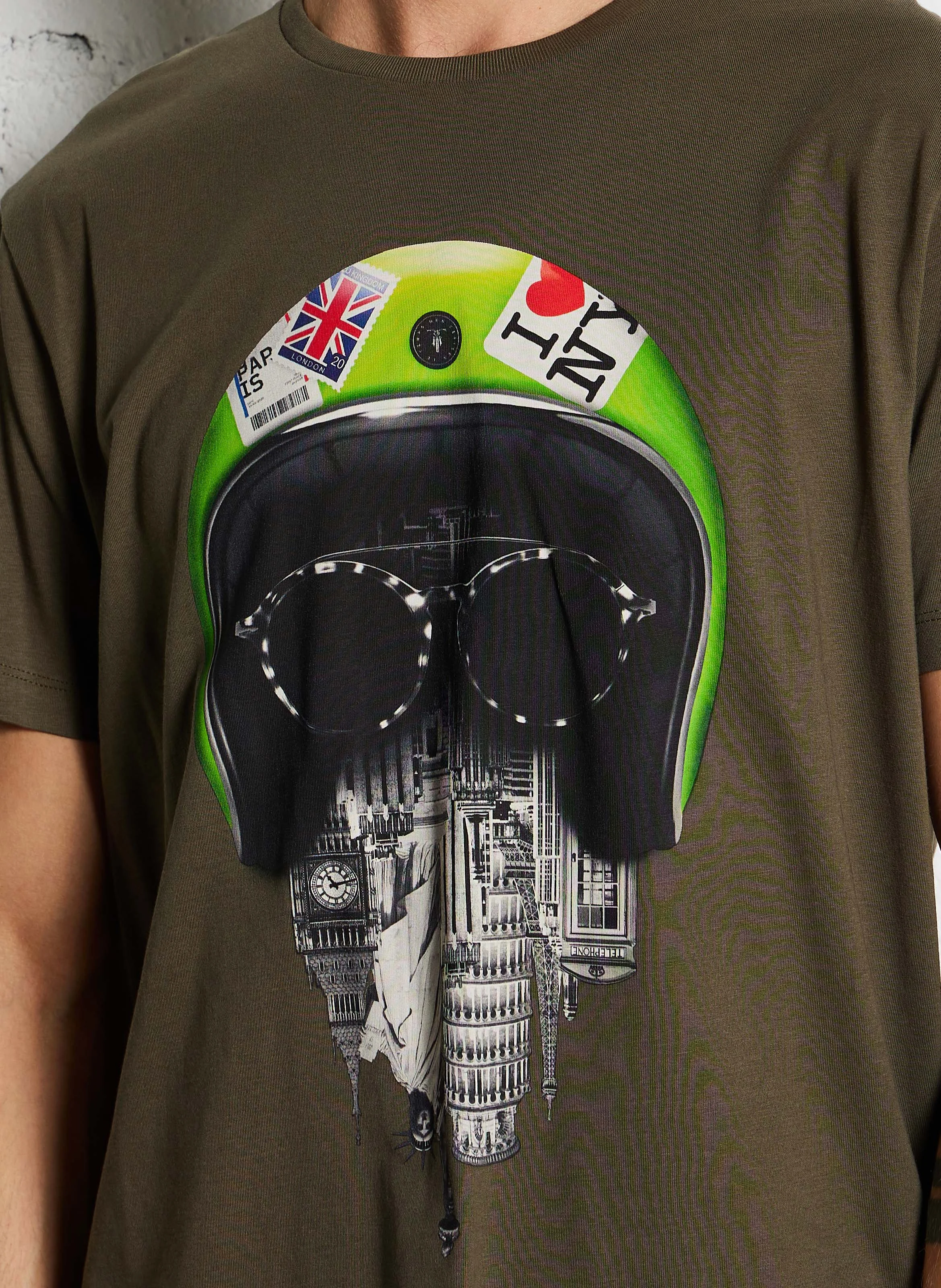 WENBY - Tee-shirt col rond ample en coton sérigraphié | Kaki