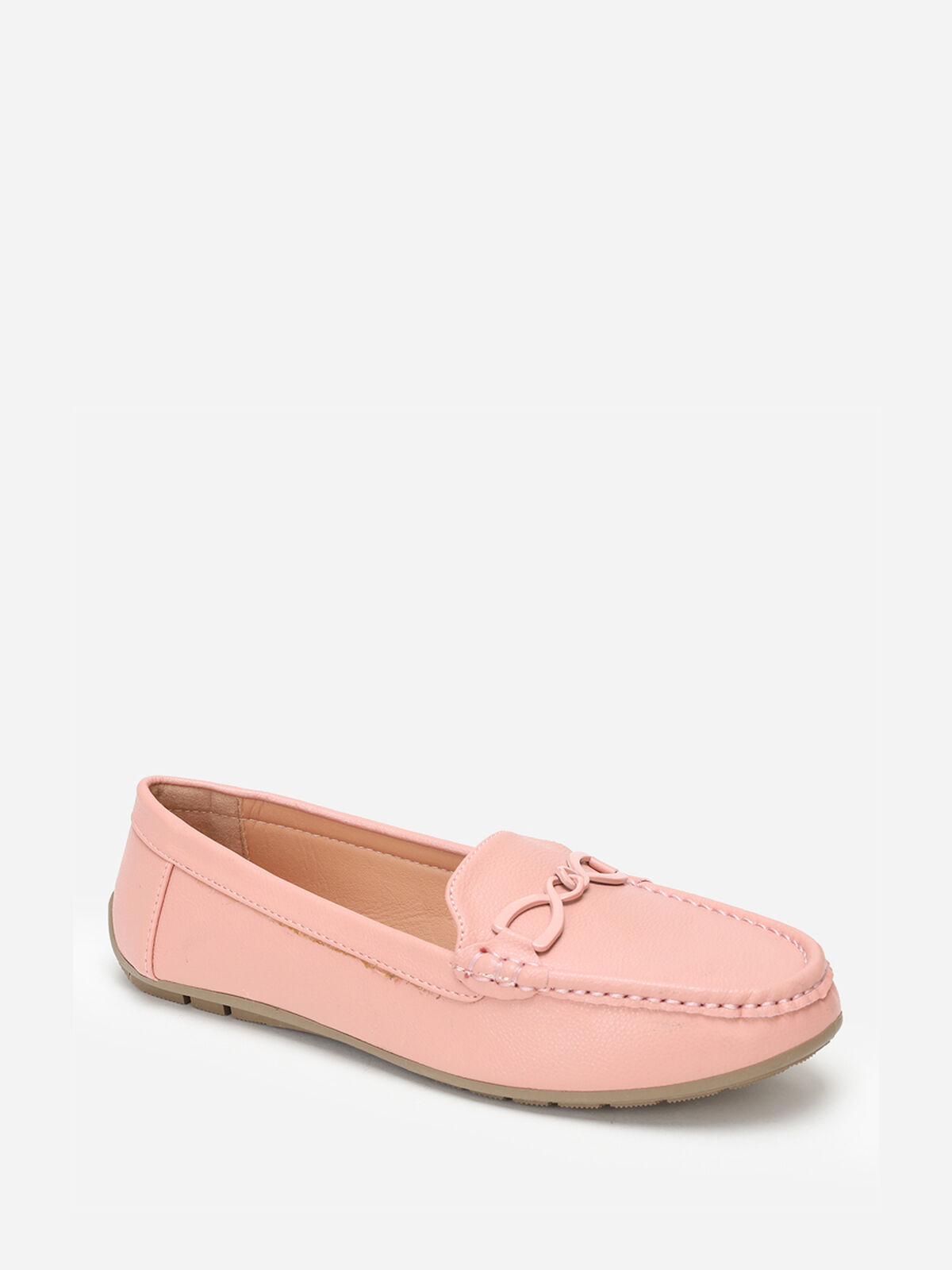 Mocassins à bride métallique et surpiqûres- Rose