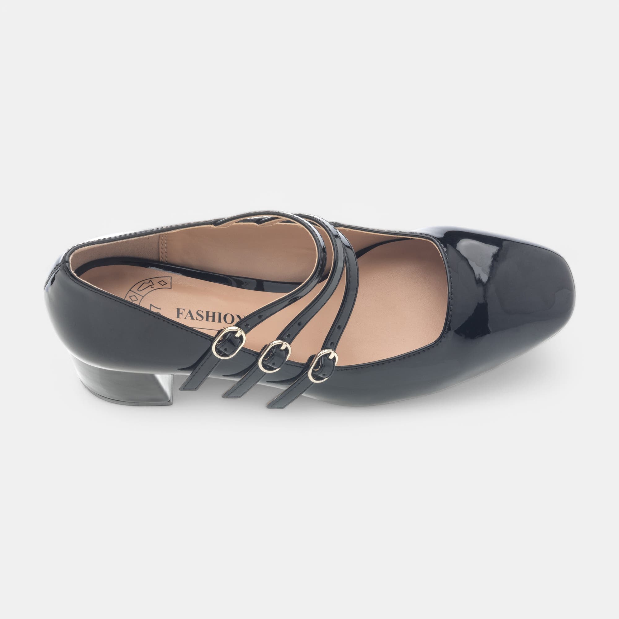 Babies à talon Femme noir vernis