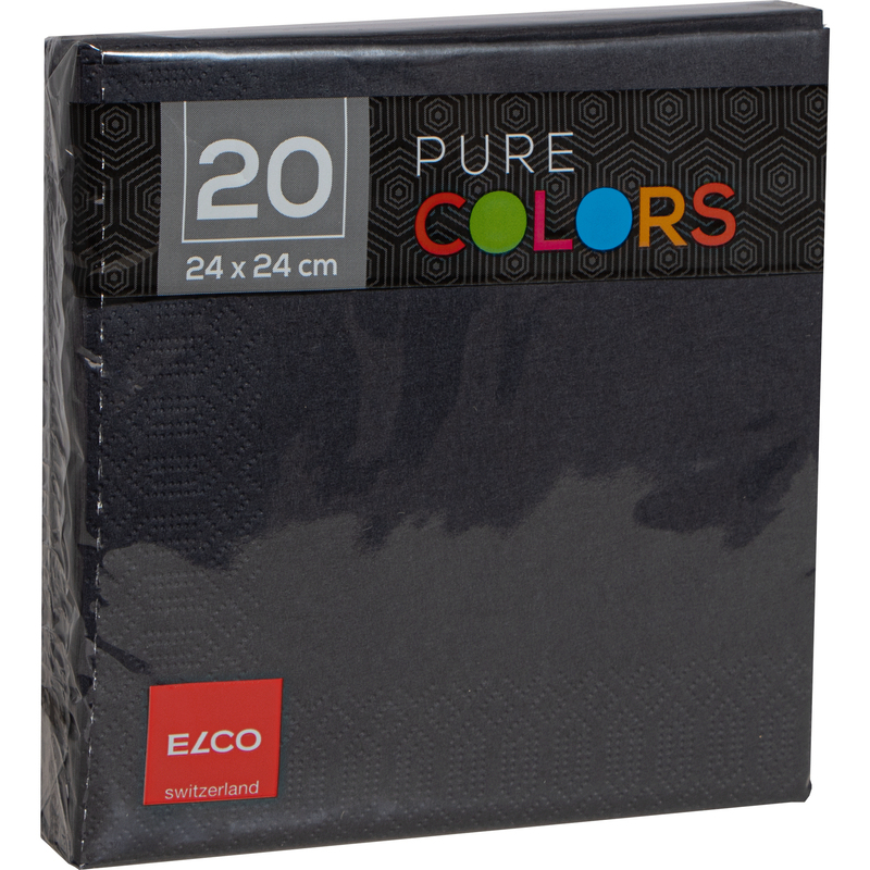 Elco Servietten Pure Colors, 24 x 24 cm,  1/4-Falz, schwarz, 20 Stück