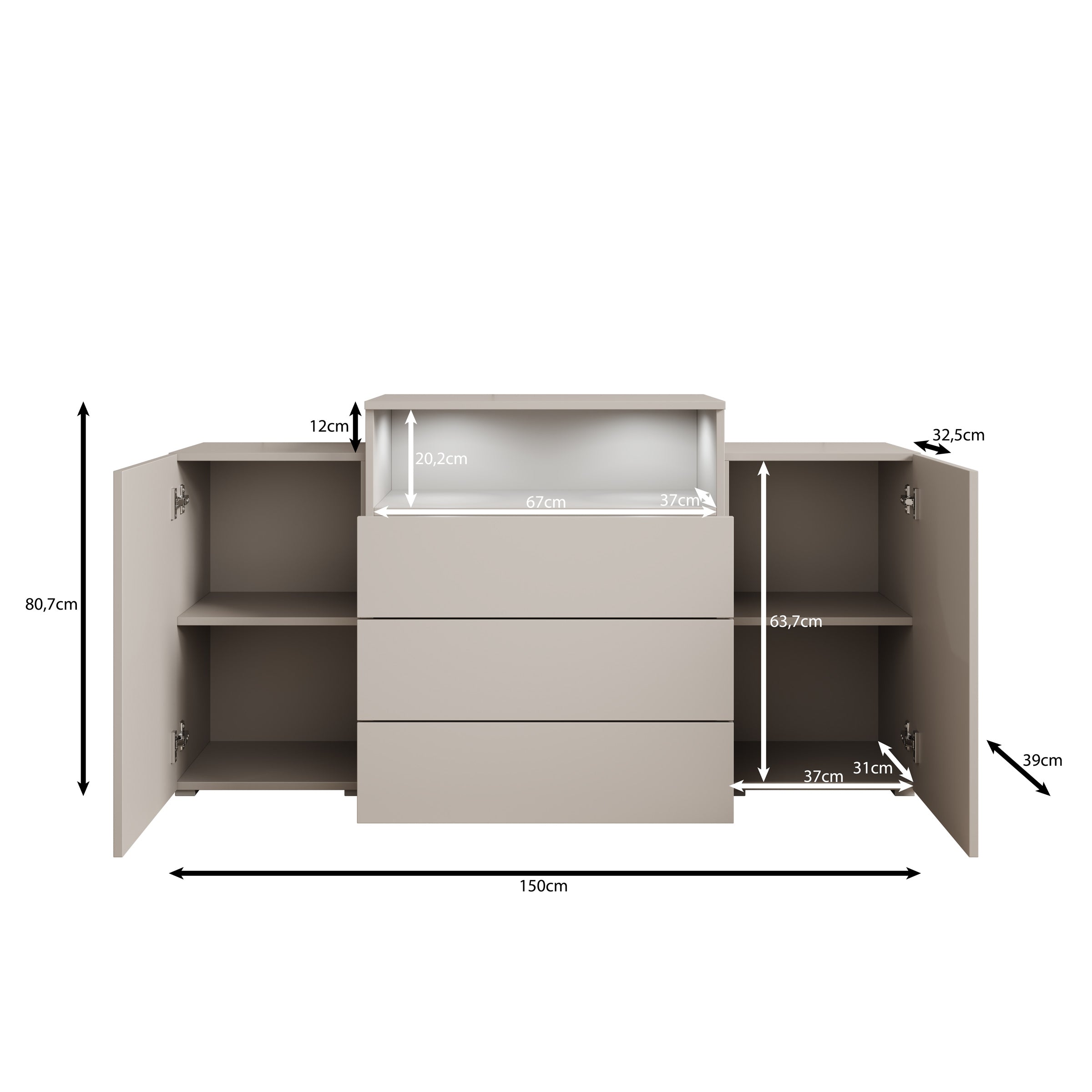 Universal - Dressoir met LED - Beige - 150x39x81 cm
