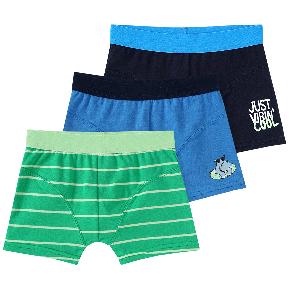 Famy 3 Jungen Boxer in verschiedenen Dessins dunkelblau / blau / grün