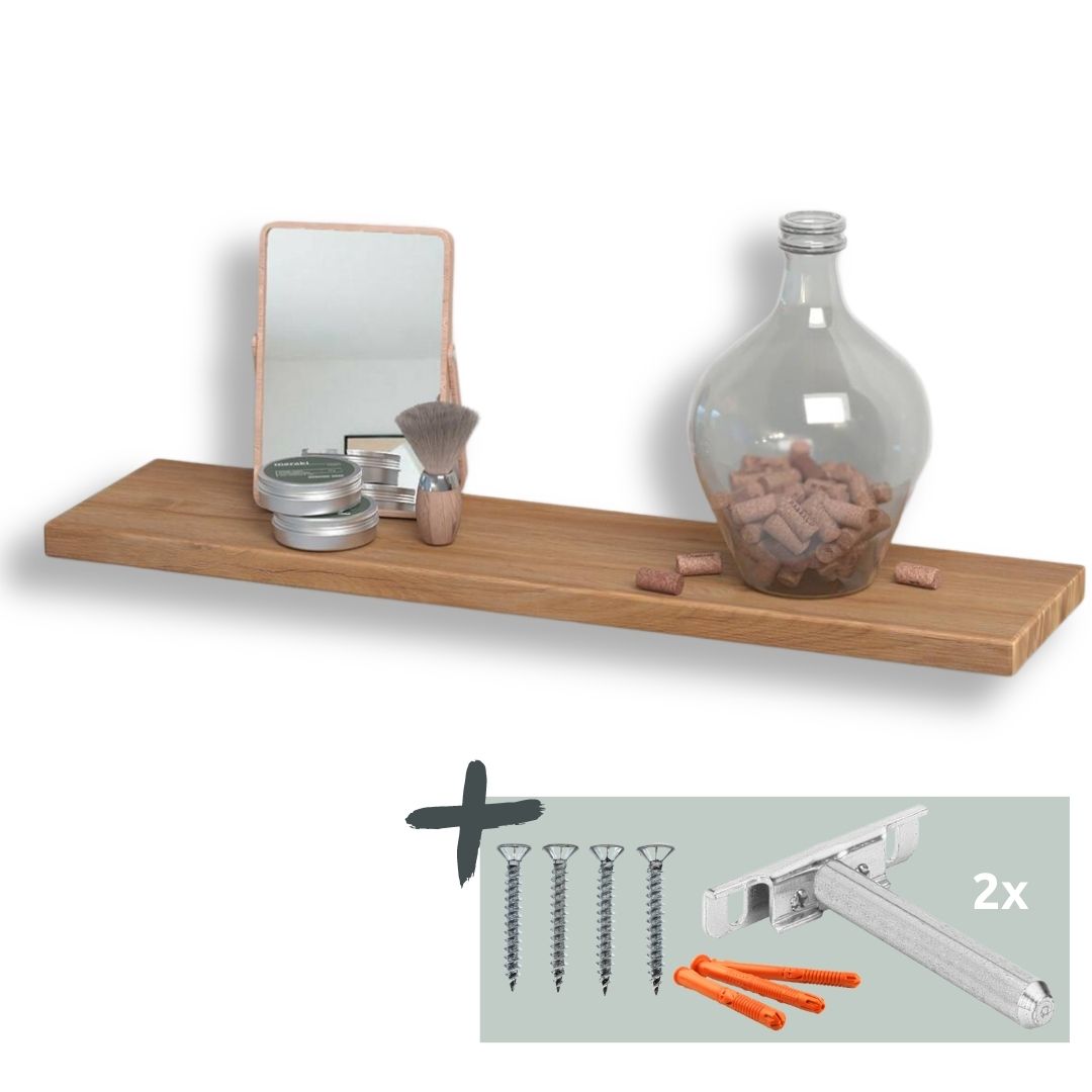 holz4home® Schwebendes Wandregal aus Massivholz Eiche, Natur Geölt | 40cm | Ohne Baumkante | Natur