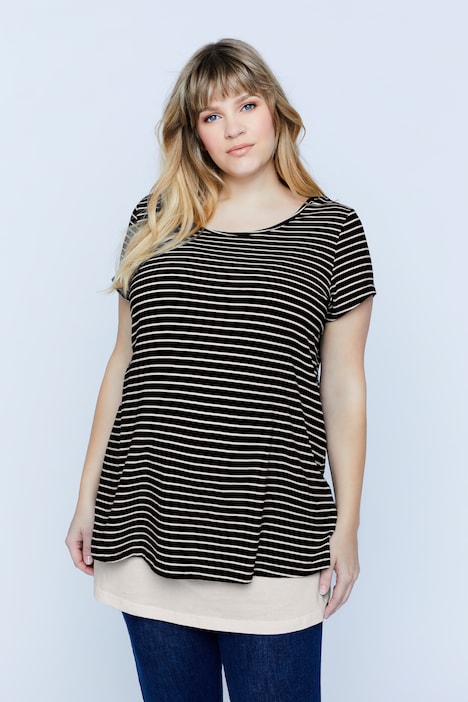 Bellieva-Shirt, doppellagig, Ringel Shirt, längeres uni Top, Biobaumwolle, GOTS