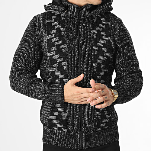 Gilet Zippé Capuche 3004 Noir Gris Clair