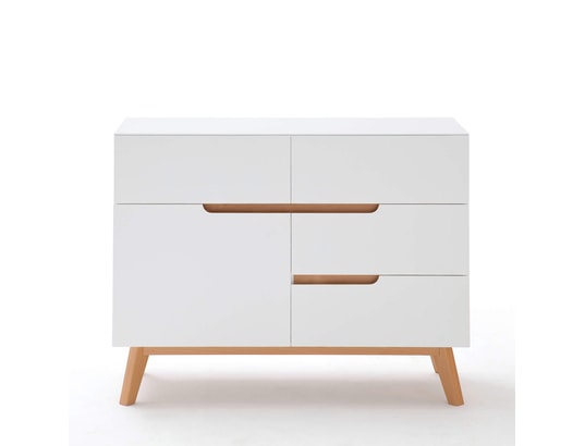 TERRE DE NUIT - Commode 4 tiroirs 1 porte en bois blanc et chêne - co16001-1