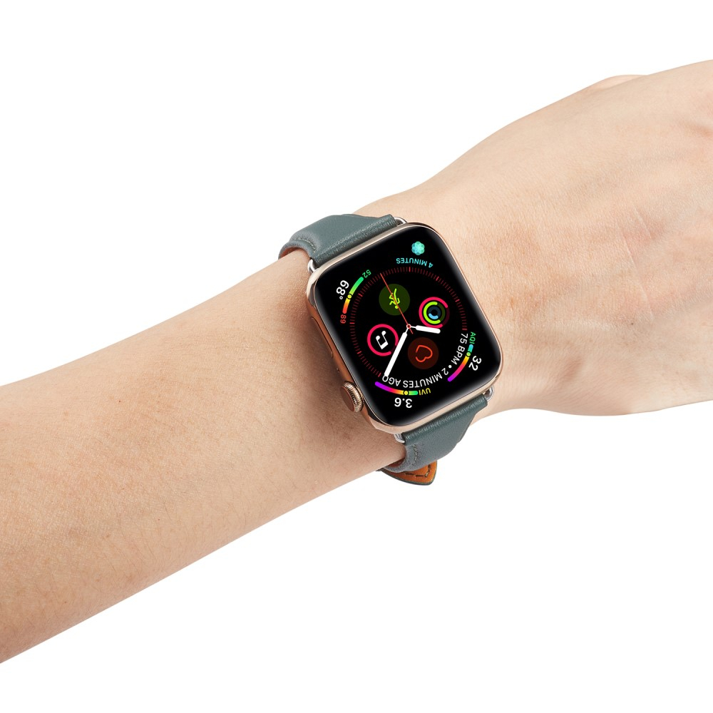 Apple Watch (42/41/40/38 mm) Echtleder Armband Slim mit Dornschliesse (Gelenkumfang: 175-210mm) - Dunkelgrün / Silber
