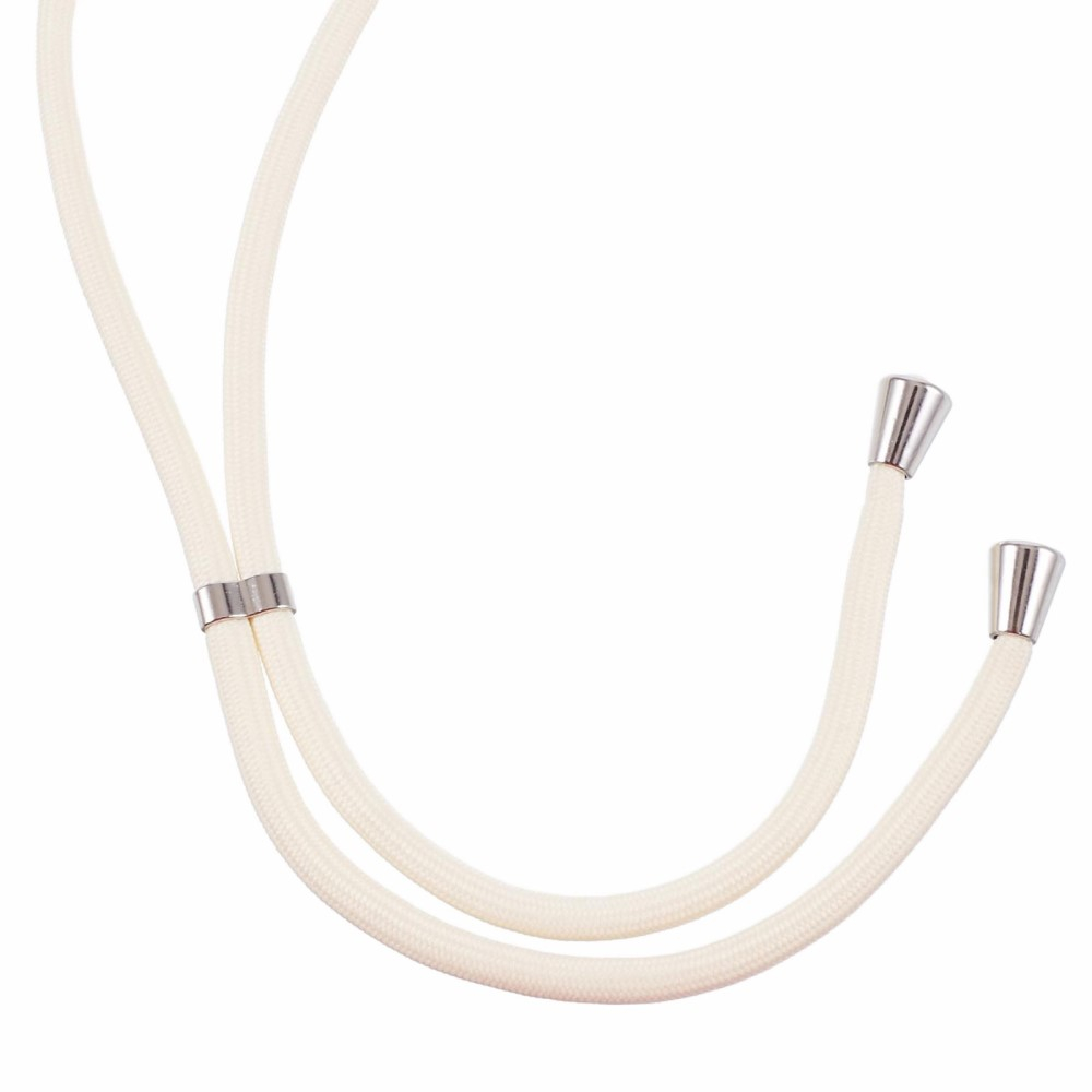 iPhone 15 Pro Necklace Gummi Hülle im Glitzer Design   Handykette (140cm) - Weiss / Transparent