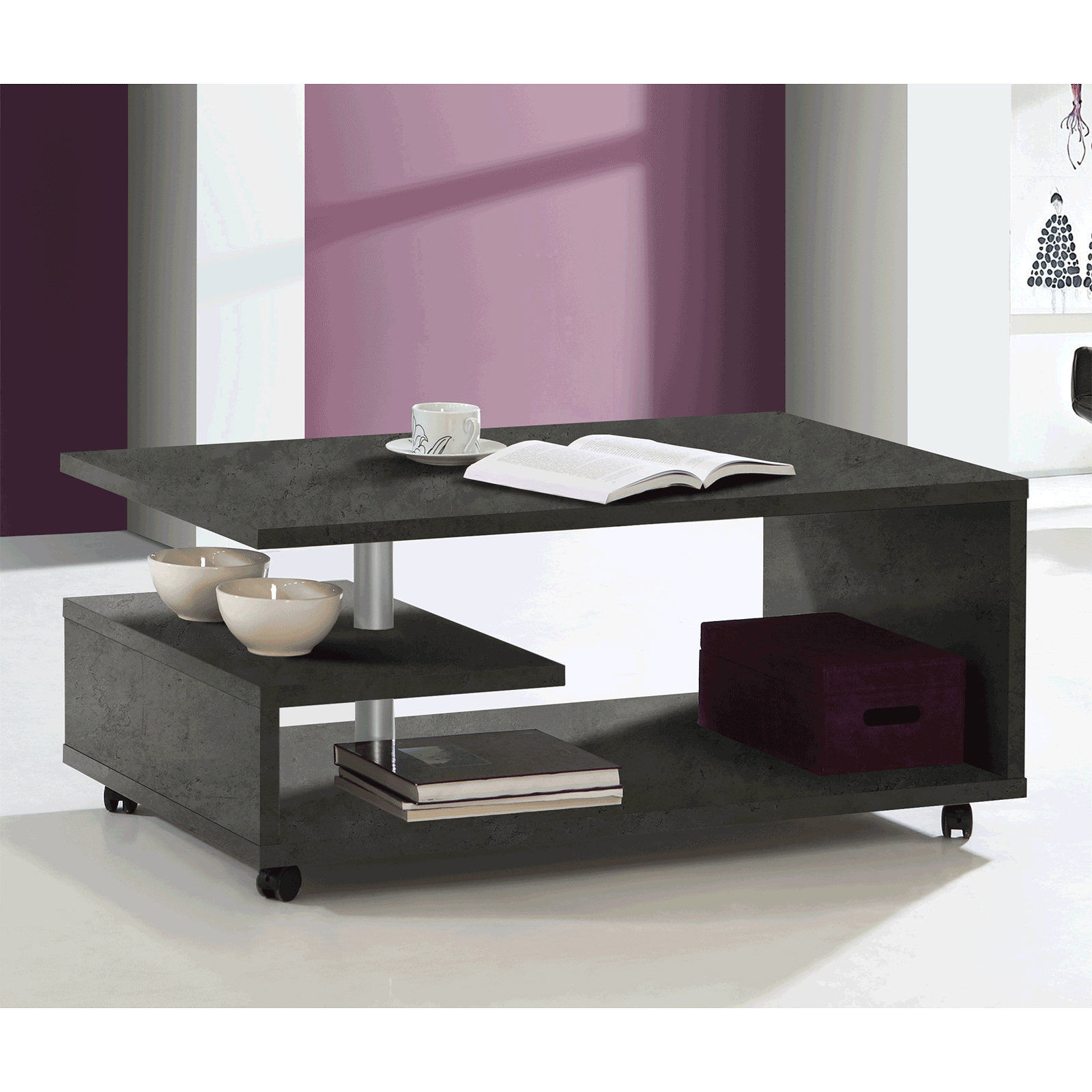 Couchtisch - Betonoptik-dunkelgrau - rollbar