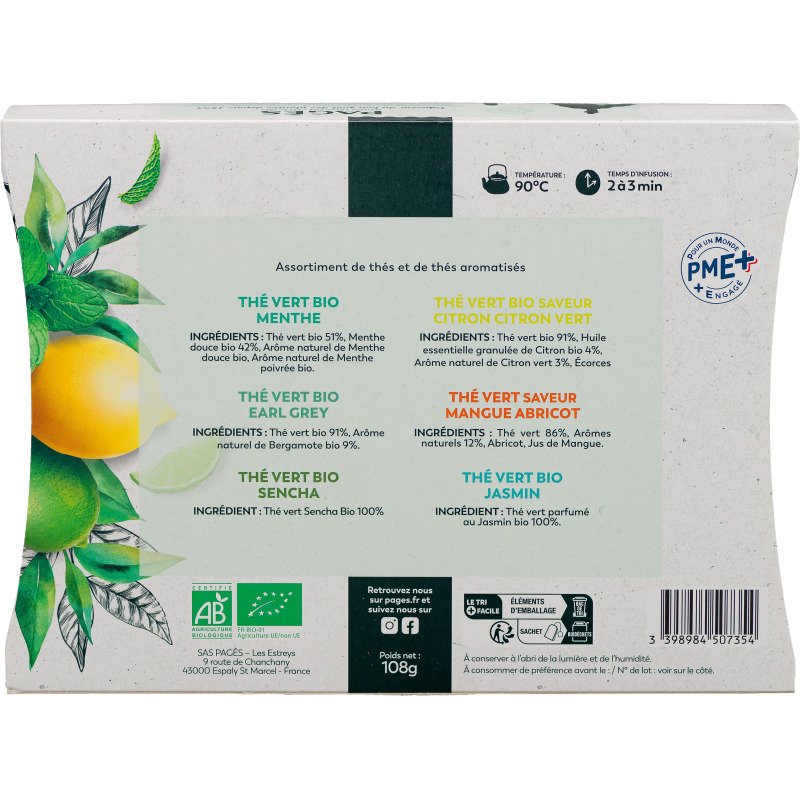 Thés verts Sélection Bio Pagès Coffret de 60 sachets assortis