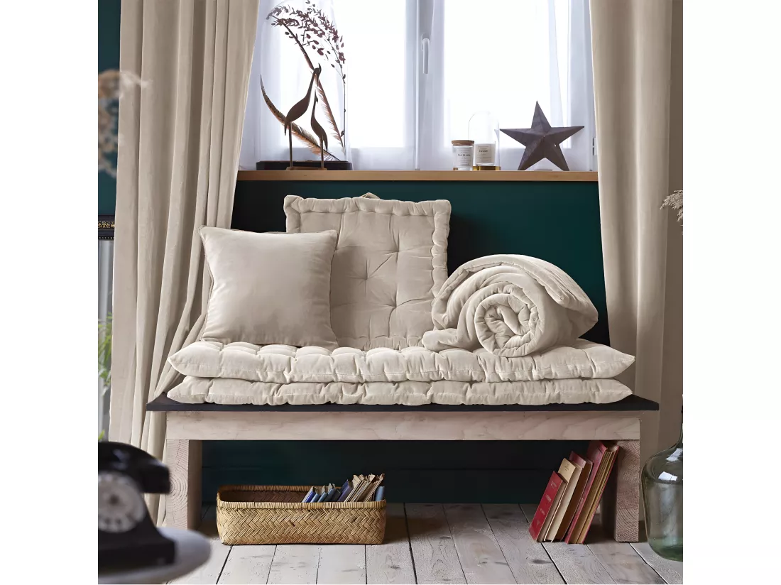 HARRIS - Coussin Déhoussable 45x45cm Velours de Coton Coloris Pampa