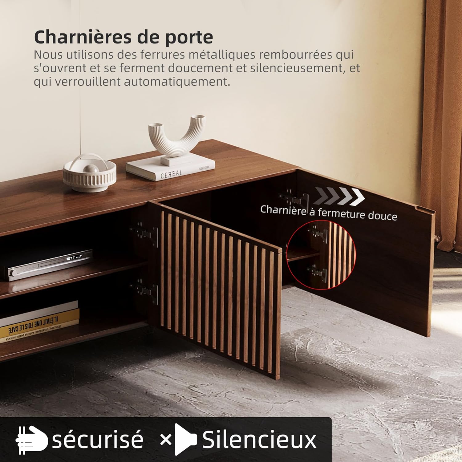 Mid-Century Modern TV-Schrank für 80+ Zoll Fernseher - TV Lowboard mit Stauraum - Home Entertainment Center in Walnuss für Wohnzimmer, Schlafzimmer (240cm)