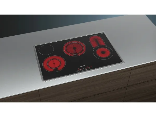 Siemens iQ300 ET845FCP1D - Keramisk kogeplade - 4 plader - Niche - bredde: 78 cm - dybde: 50 cm - med rustfrit stål-pynt - sort/rustfrit stål