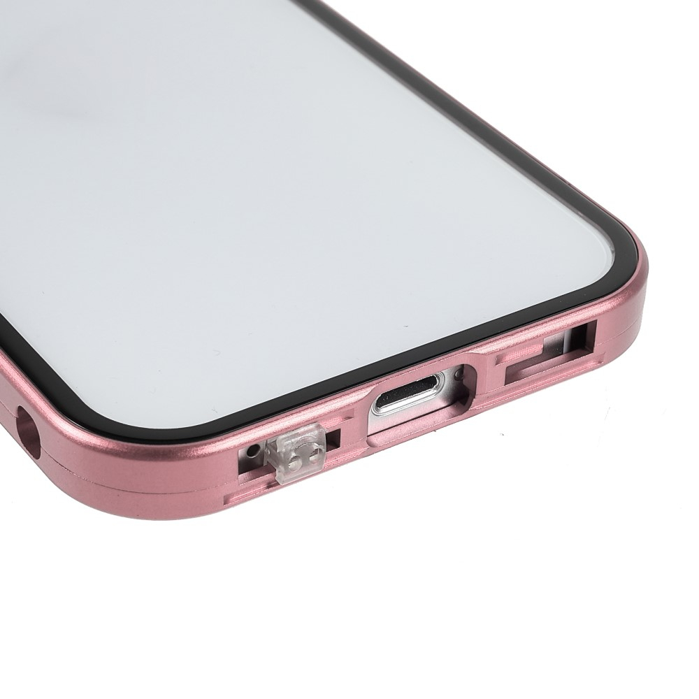 iPhone 13 Magnetische Alu Schutzhülle mit Panzer Glas Backcover   Privacy Displayschutz (Magnet-Technologie) - Roségold