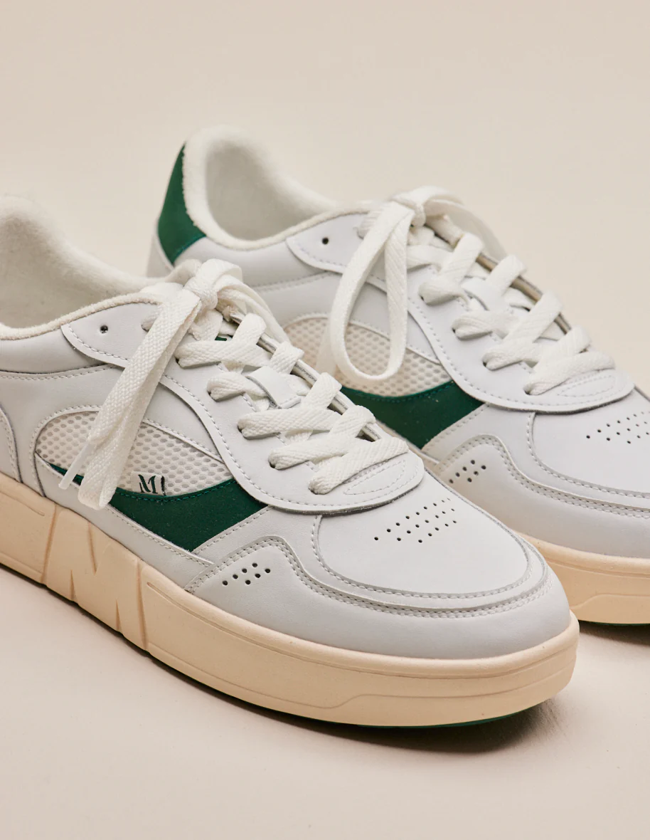 Baskets basses Aimé - Cuir recyclé et suède vegan blanc vert forêt