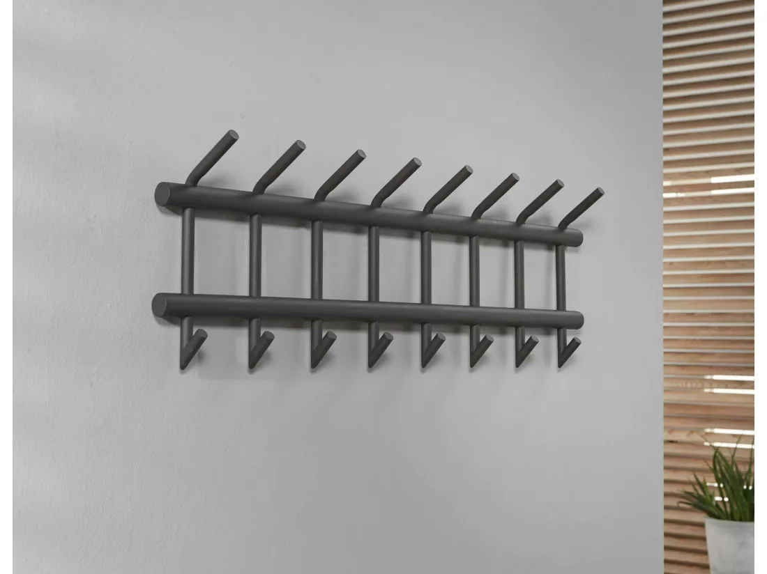 Portemanteau mural 8 double crochets acier laqué anthracite mat RALF
