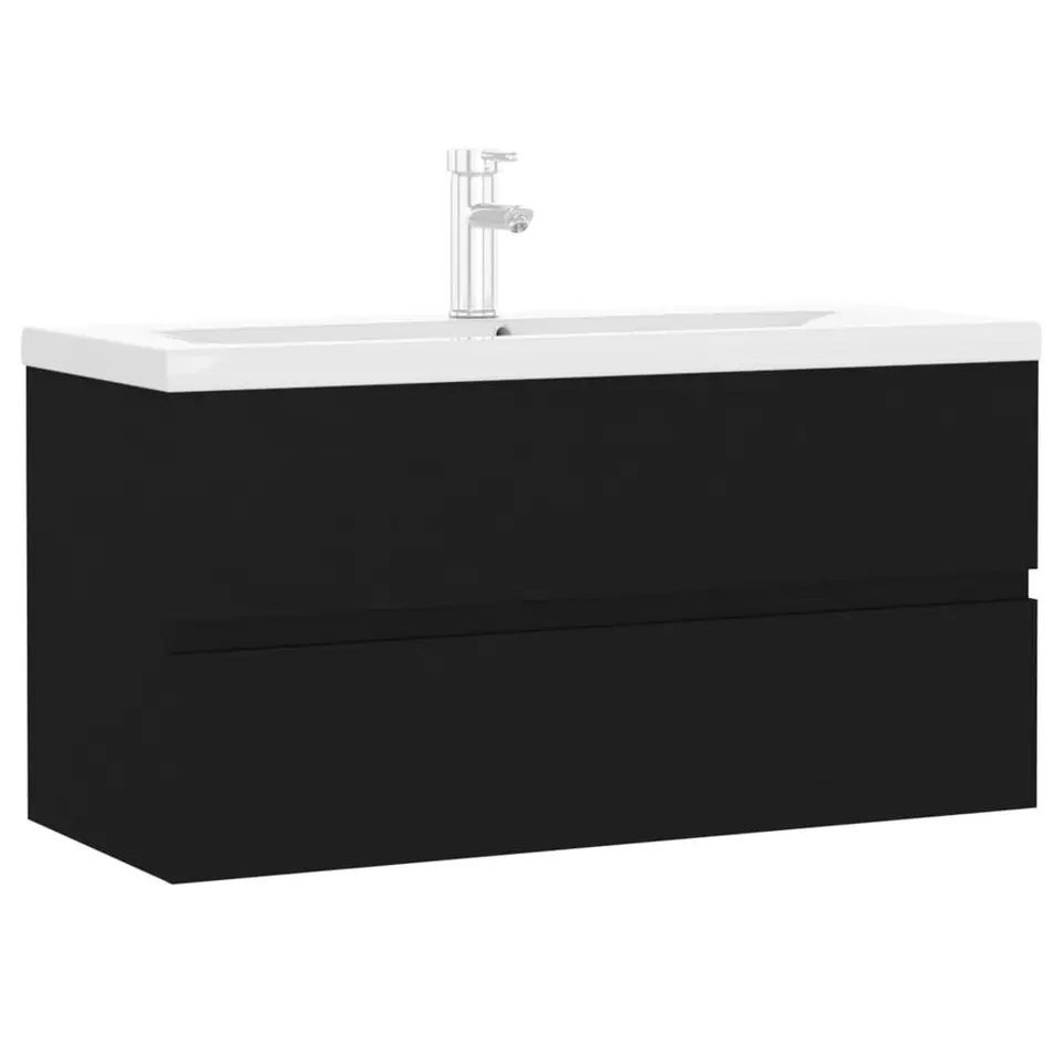 vidaXL - Wastafelkast En Wastafel - Zwart - Bewerkt hout - 90 x 38.5 x 45 cm