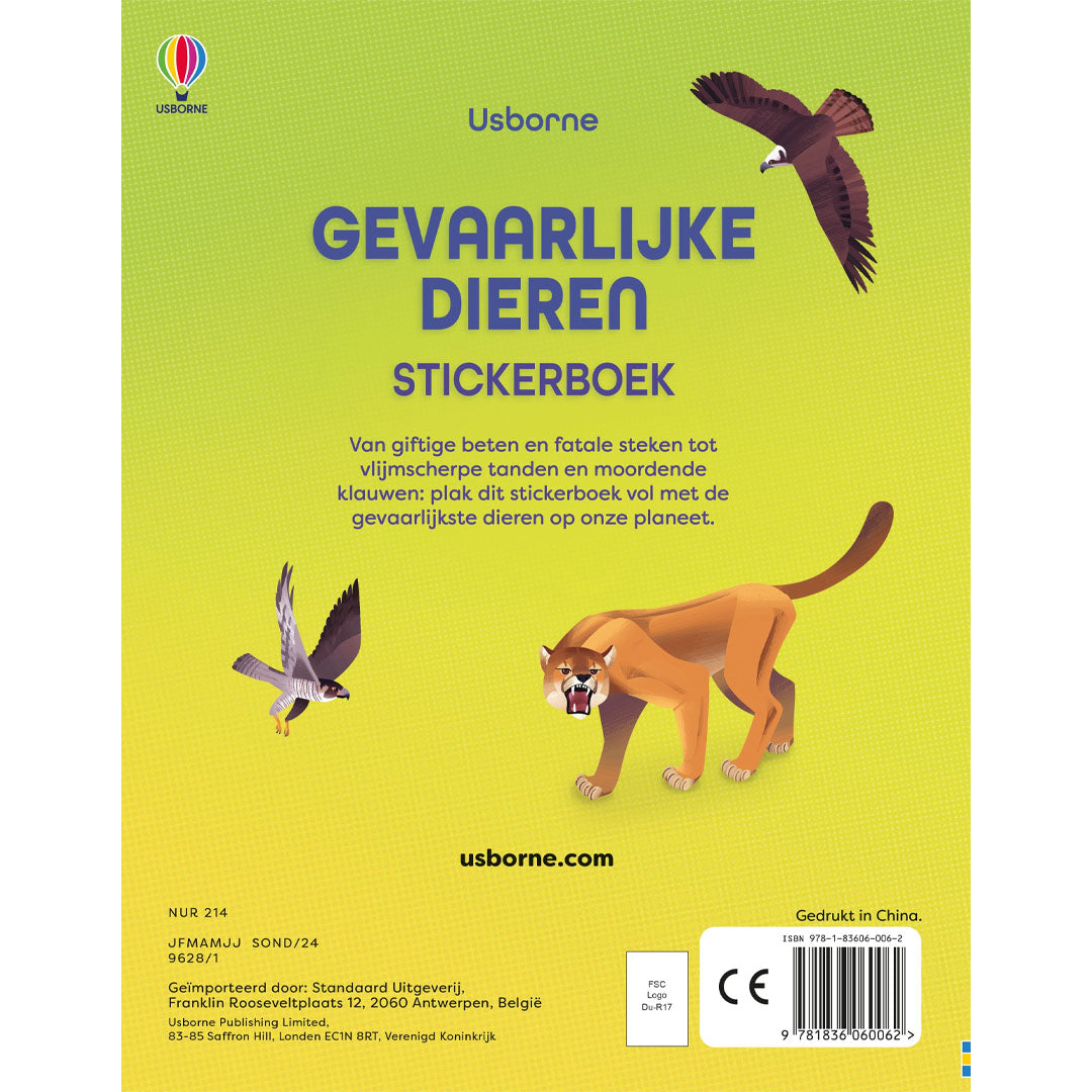 Uitgeverij usborne stickerboek gevaarlijke dieren