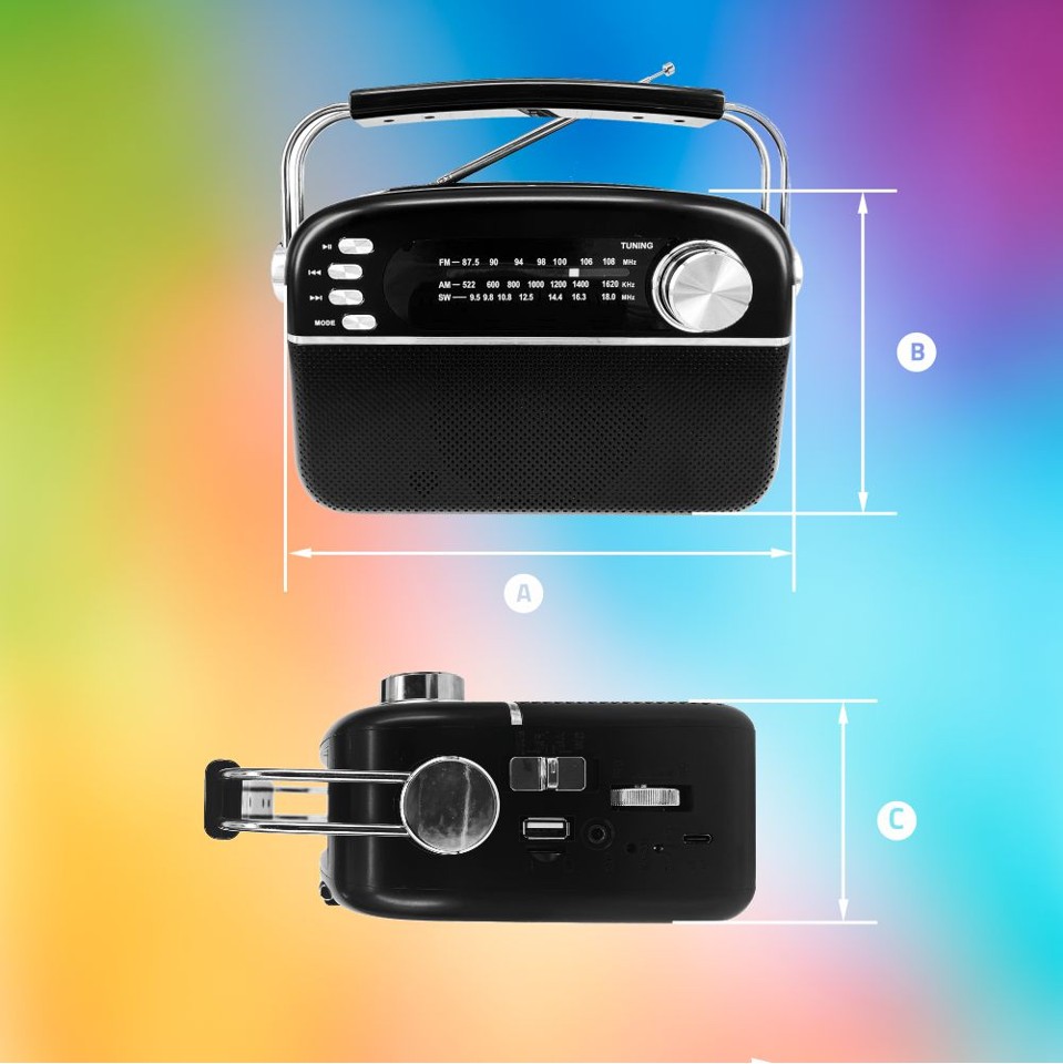 Manta - FM/AW/SW bærbar radio med solpanel
