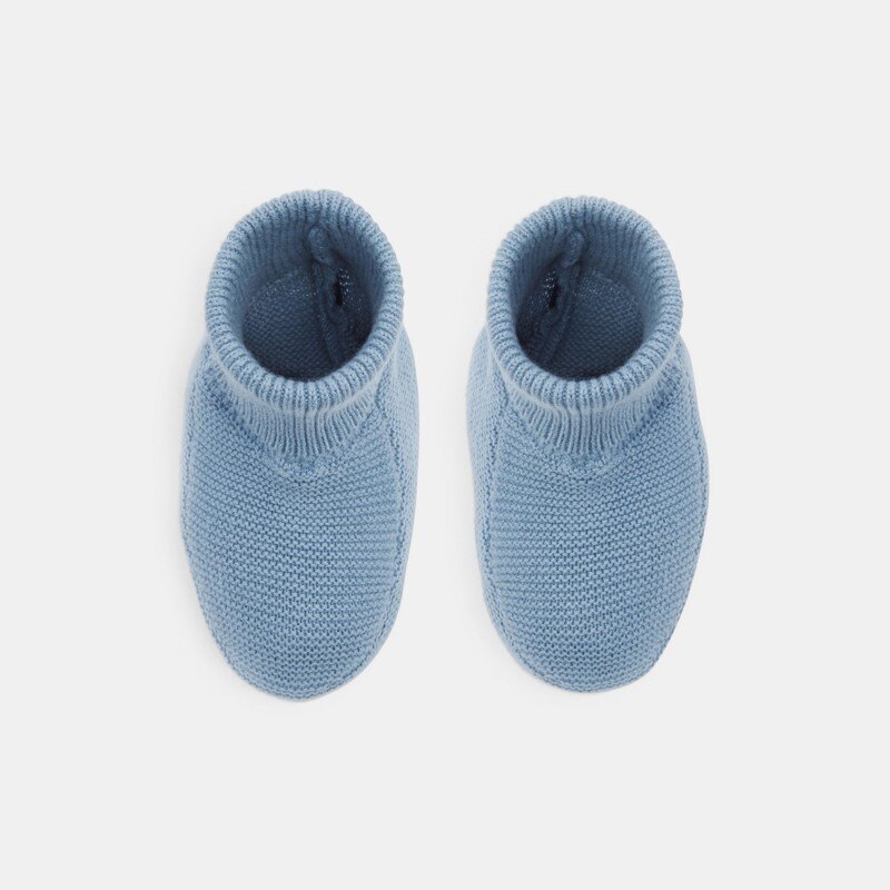 Chausson enfilable maille tricot bleu naissance Bleu