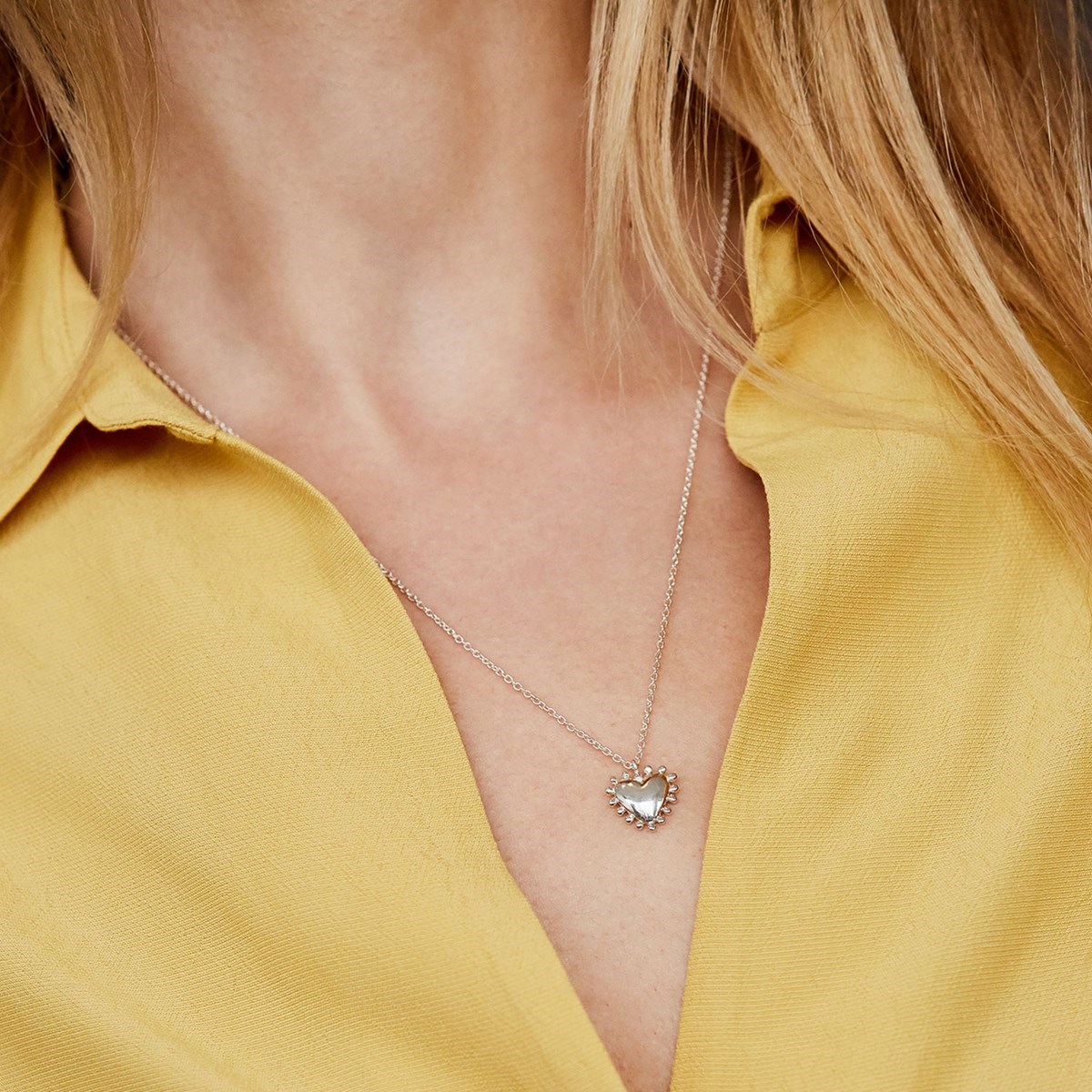 Collier coeur perlé en argent