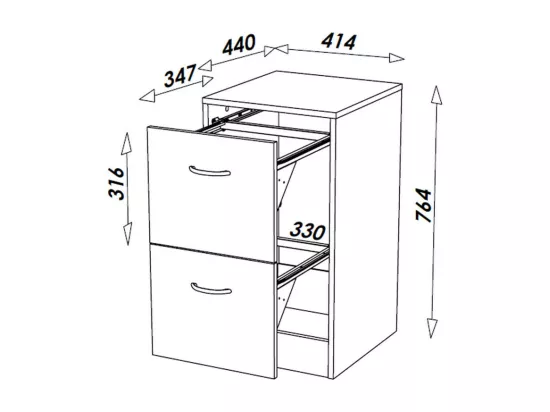 Classeur 2 Tiroirs Pour 50 Dossiers Suspendus 41,4 x 76,4 x 44 cm - Coloris: Aluminium