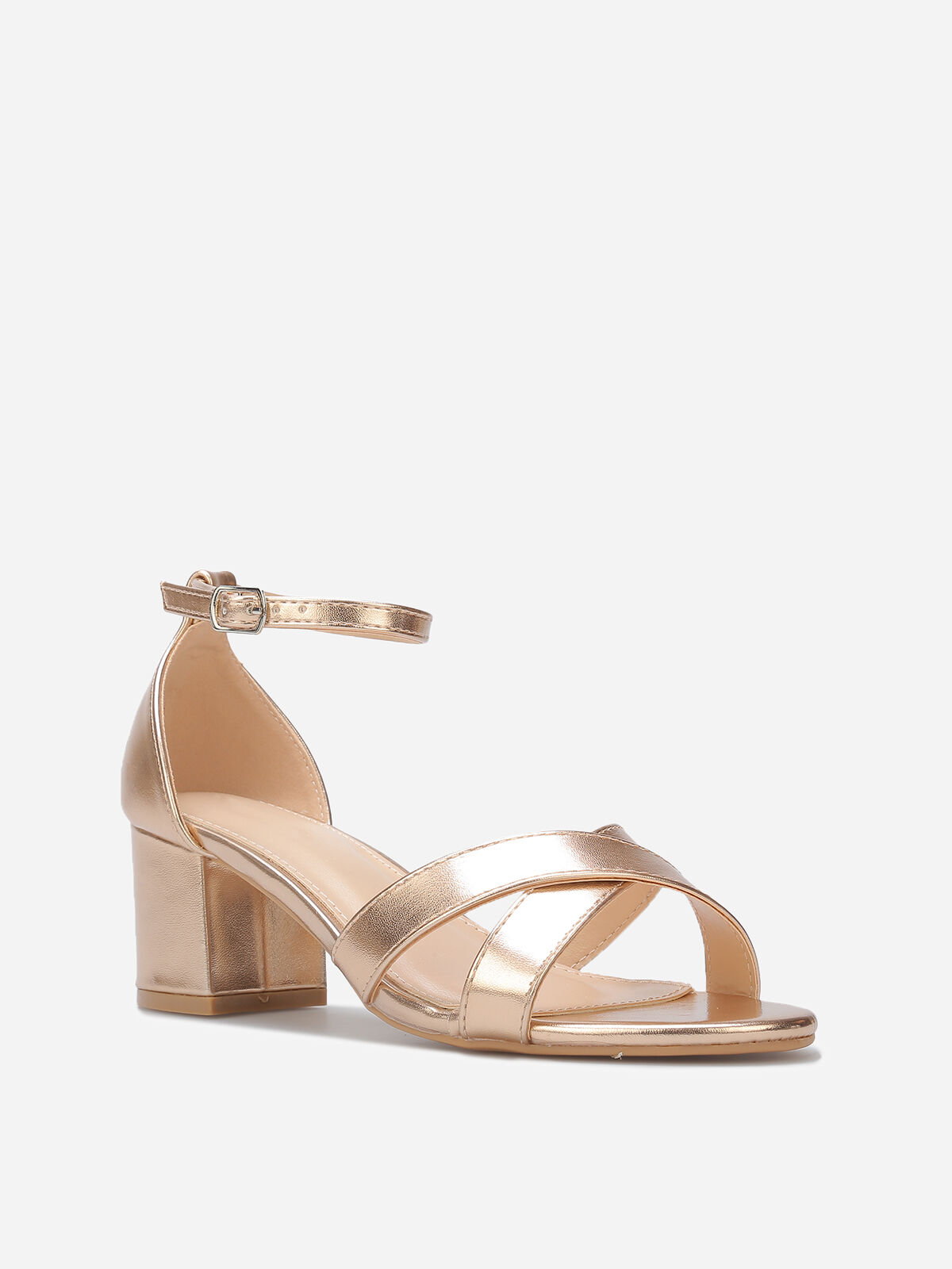 Sandales à talon et brides croisées- Doré rose