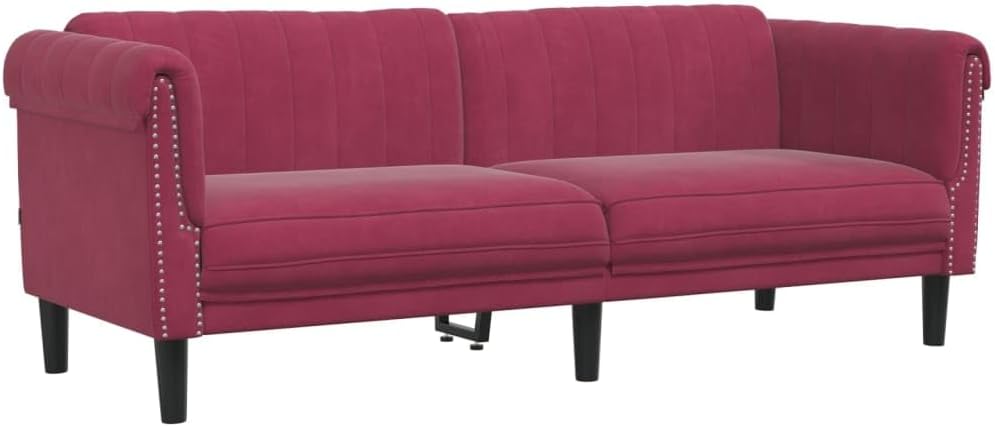 3-TLG. Samt Sofagarnitur Weinrot, Modernes Wohnzimmer Set mit 1 Sessel, 2-Sitzer & 3-Sitzer Sofa, Dick Gepolstert, Stabile Holzbeine, Gemütliches Lounging Möbel für Zuhause