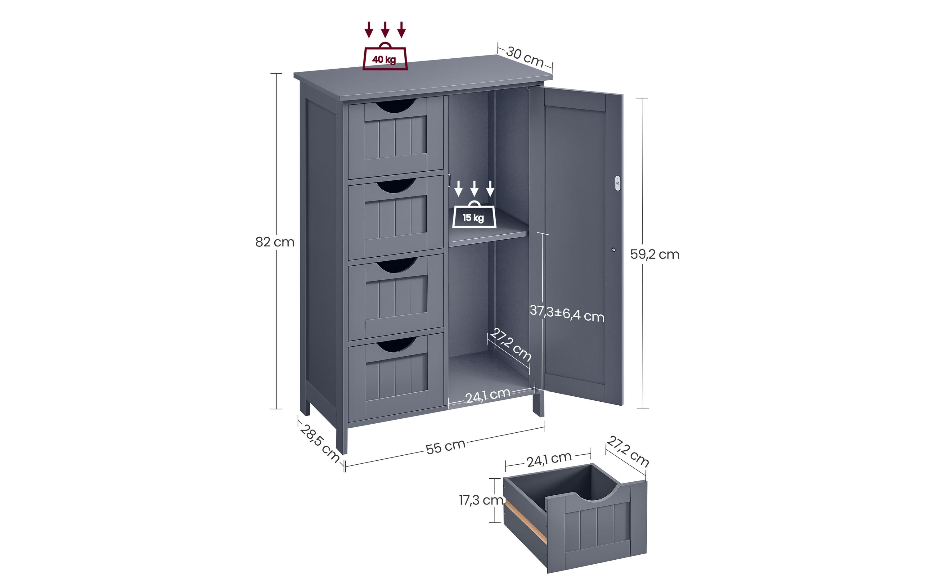 Regal mit 4 Schubladen 55 x 82 cm, DunkelgrauSchrank