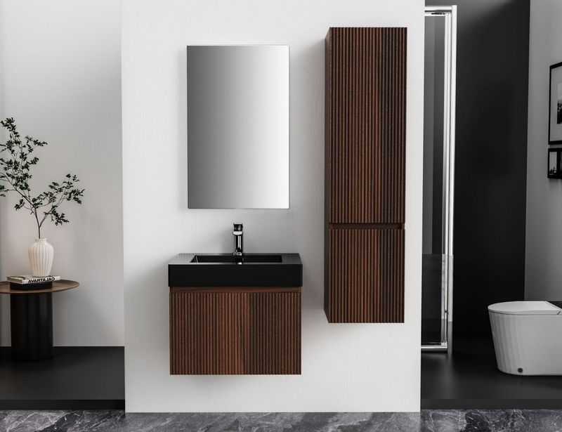 Sanigoods - Bertha - Kolomkast - Wengé - Ribbelfront - 35x35x135cm