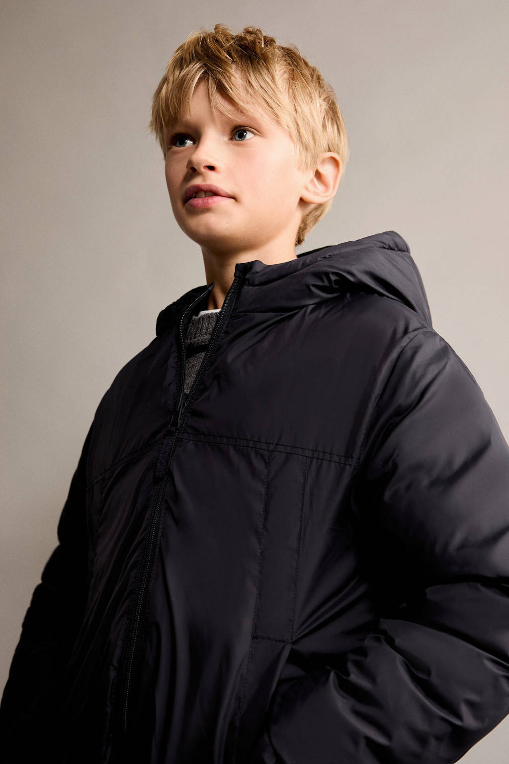 Mango Kids reversible gewatteerde winterjas zwart/donkergroen