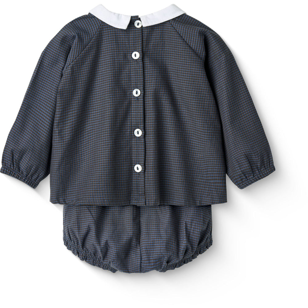 Køb COPENHAGEN COLORS Brown/Blue Check Comb. Checkered Baby-Set W. Bluse Og Bloomer