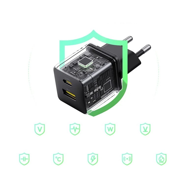 (30W) Palm USB C / USB A Ladegerät Netzteil Power Delivery 3.0 Quick Charge 3.0   (60W) USB C Ladekabel - Schwarz