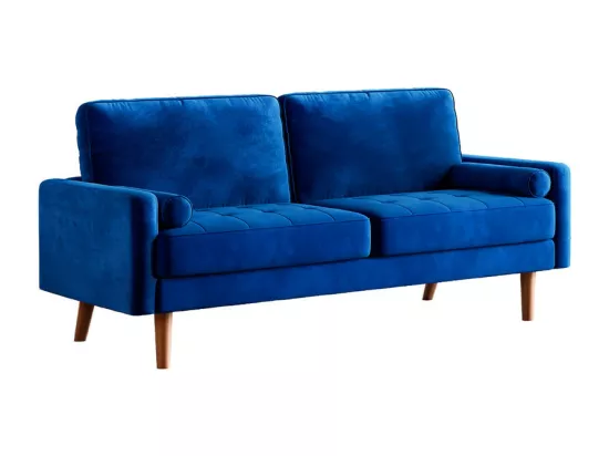 Canapé droit en Velours bleu et bois massif - 3 places - charge max 300kg - 176x78x85cm