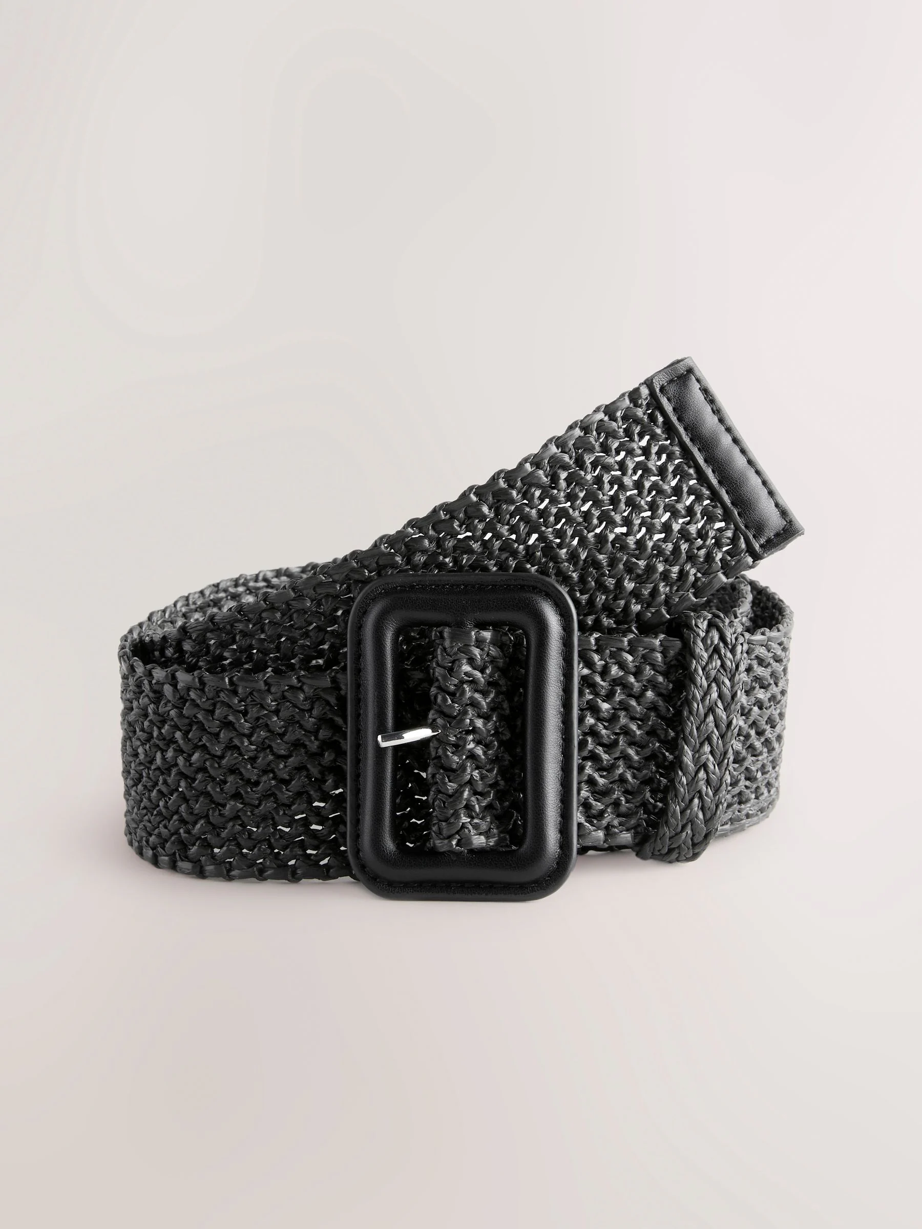 Zwart - Wide Raffia Effect Belt