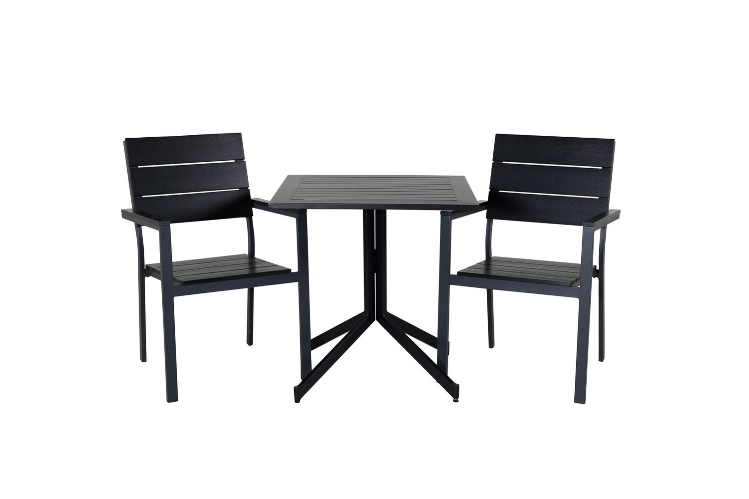 Way tuinset, tafel 70x70cm en 2 stoelen, Levels, zwart. 70 x 70 x 72 cm