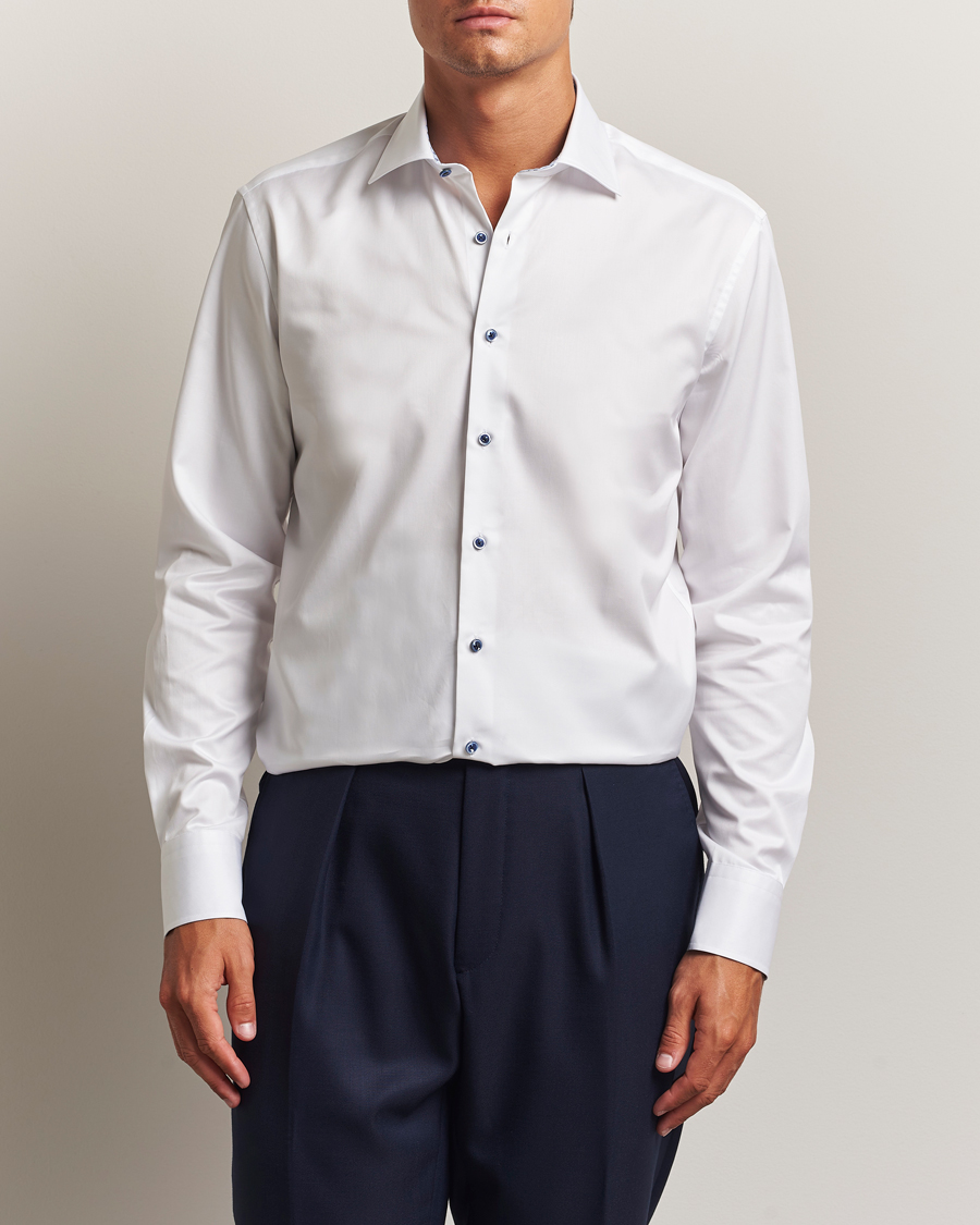 Stenströms Regular Fit Cotton Twill Contrast Shirt White