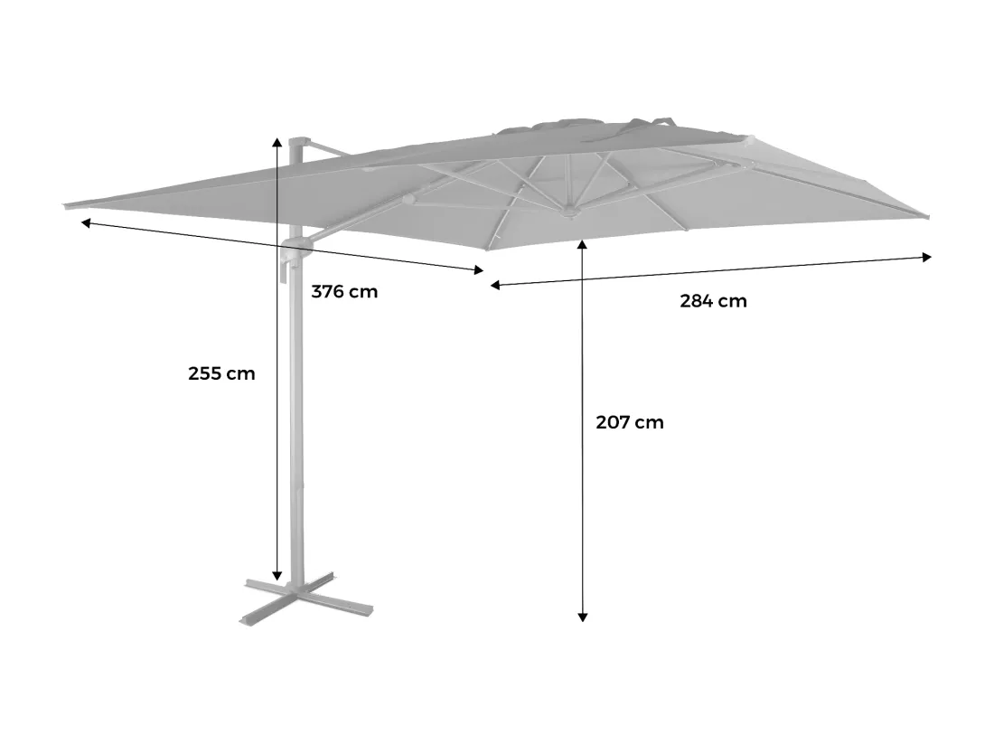 Parasol déporté rectangulaire 3x4m – Antibes – taupe – parasol déporté. inclinable. rabattable et rotatif à 360°