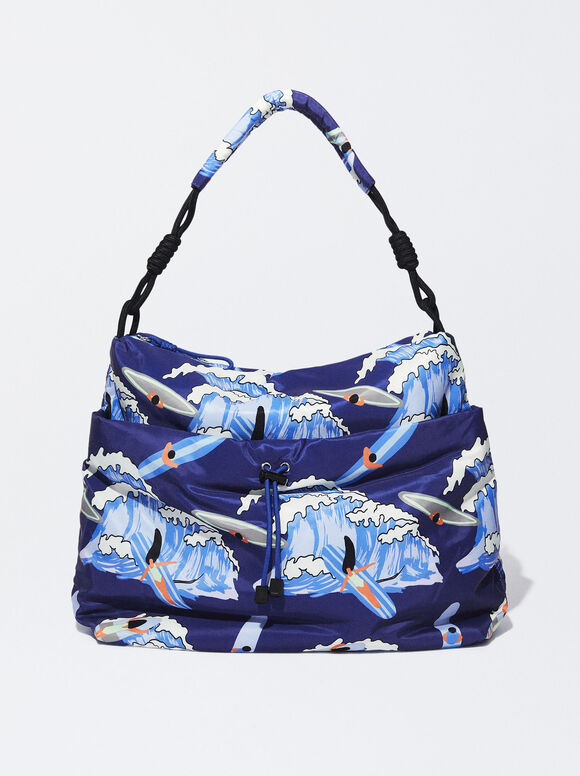 Bolsa de ombro em nylon estampado - Azul marinho