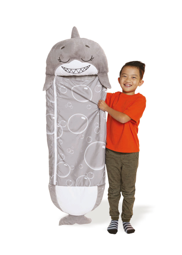 (150x60cm) 2in1 Kinder Camping Schlafsack Kuscheltier Decke mit Plüschtier Kissen - Hai