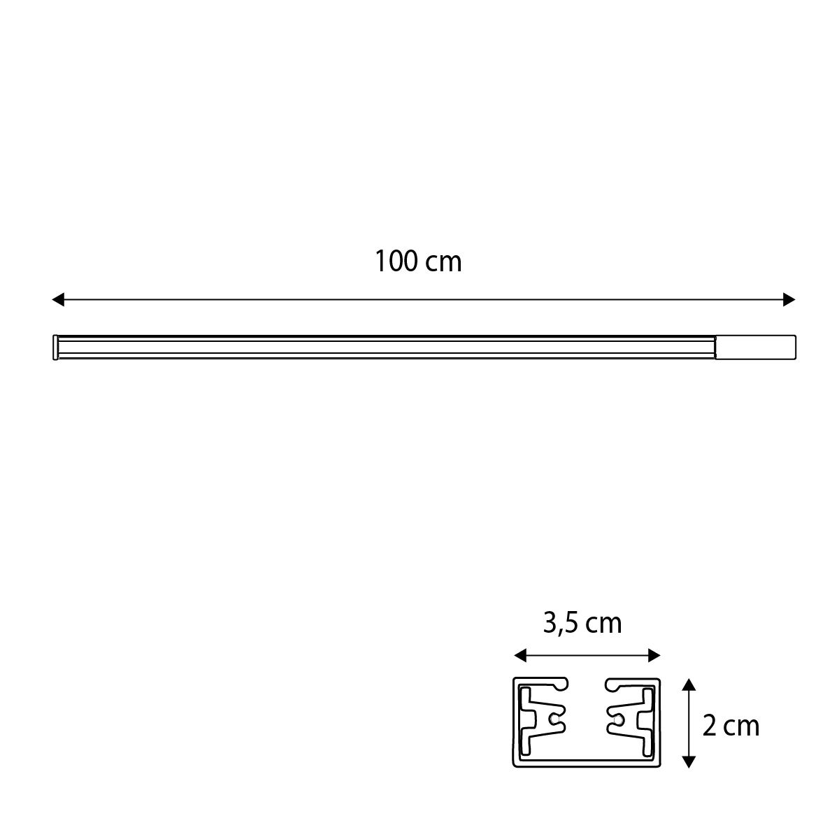 Rail 1 meter zwart voor 1-fase rail - Iconic