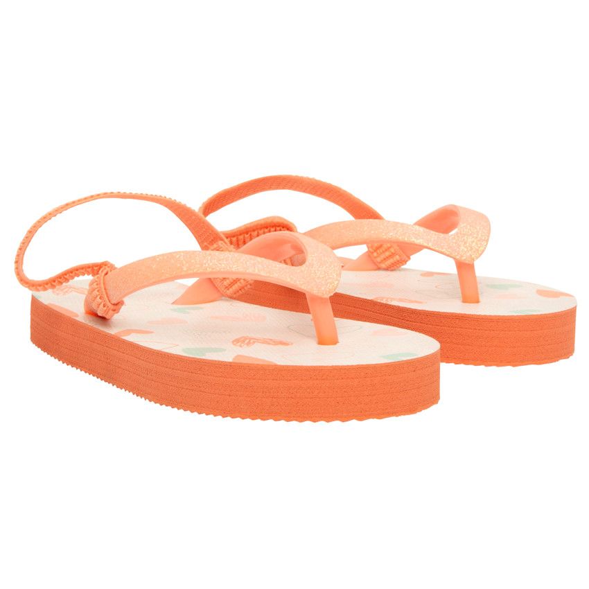 Tongs corail à bride pailletée avec imprimé cœurs pour fille - Corail
