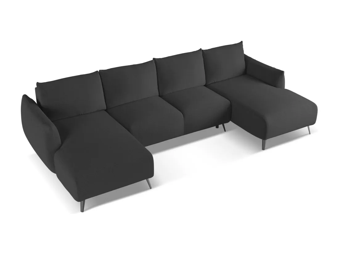 Canapé d'angle panoramique convertible en tissu chenille - anthracite - MALIE