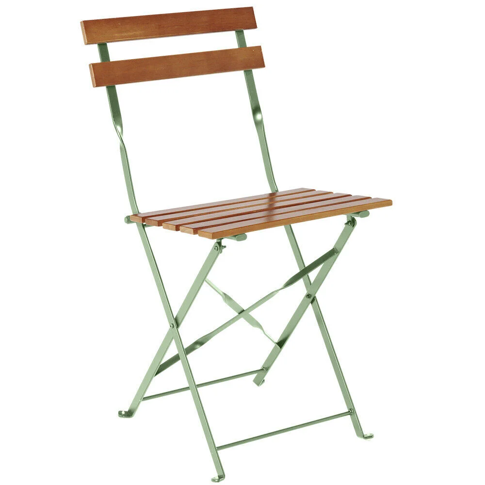 Chaise de jardin pliante Bali métal vert et bois 39x47xH.77 cm
