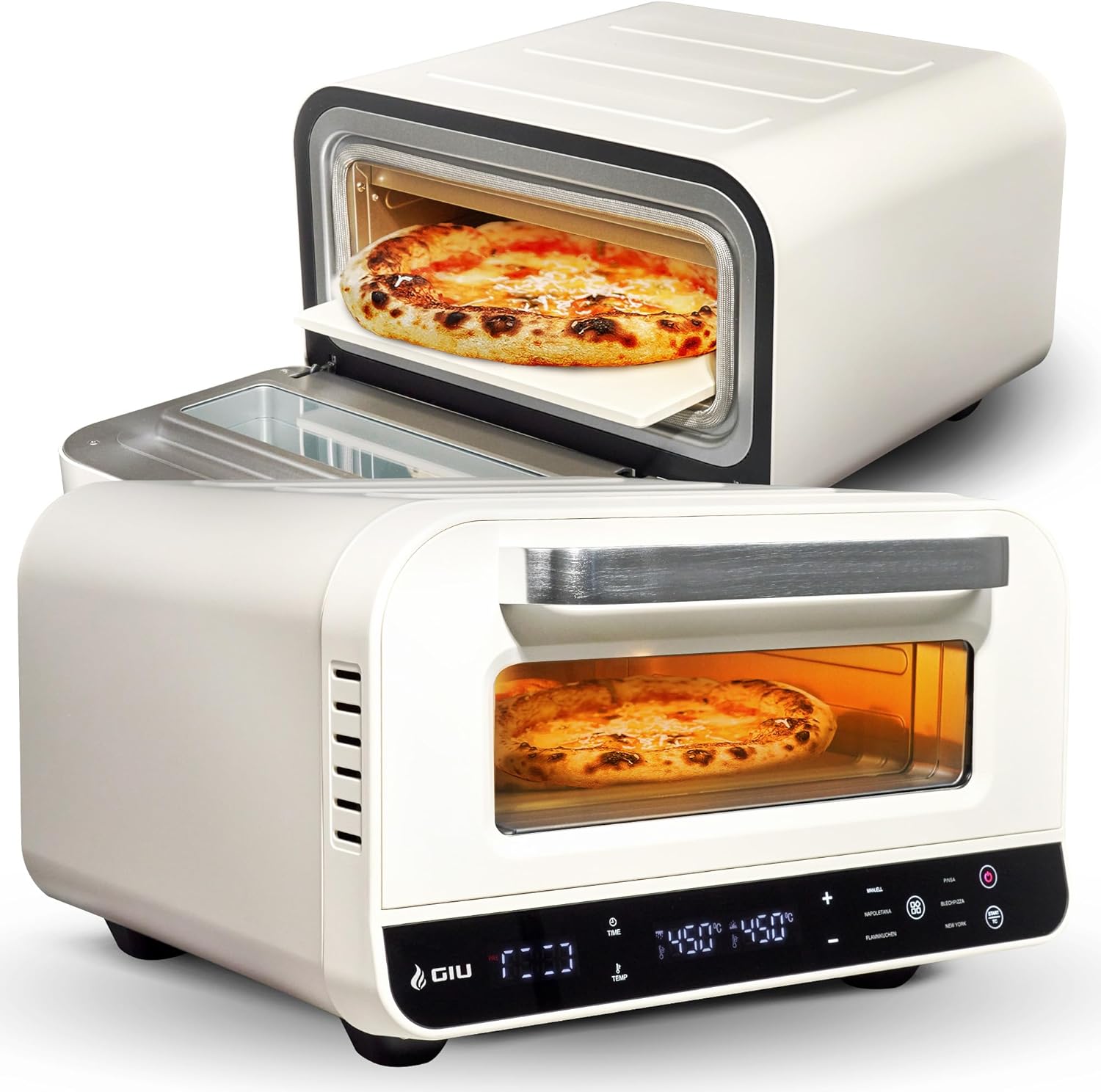 GIU Elektrischer Pizzaofen - Starker Elektro-Ofen für neapolitanische Pizza | Backofen, Pizzaofen, elektrisch, Electric Oven | Über 400 Grad FusionHeat-Tech | Genieße Steinofen-Geschmack Zuhause